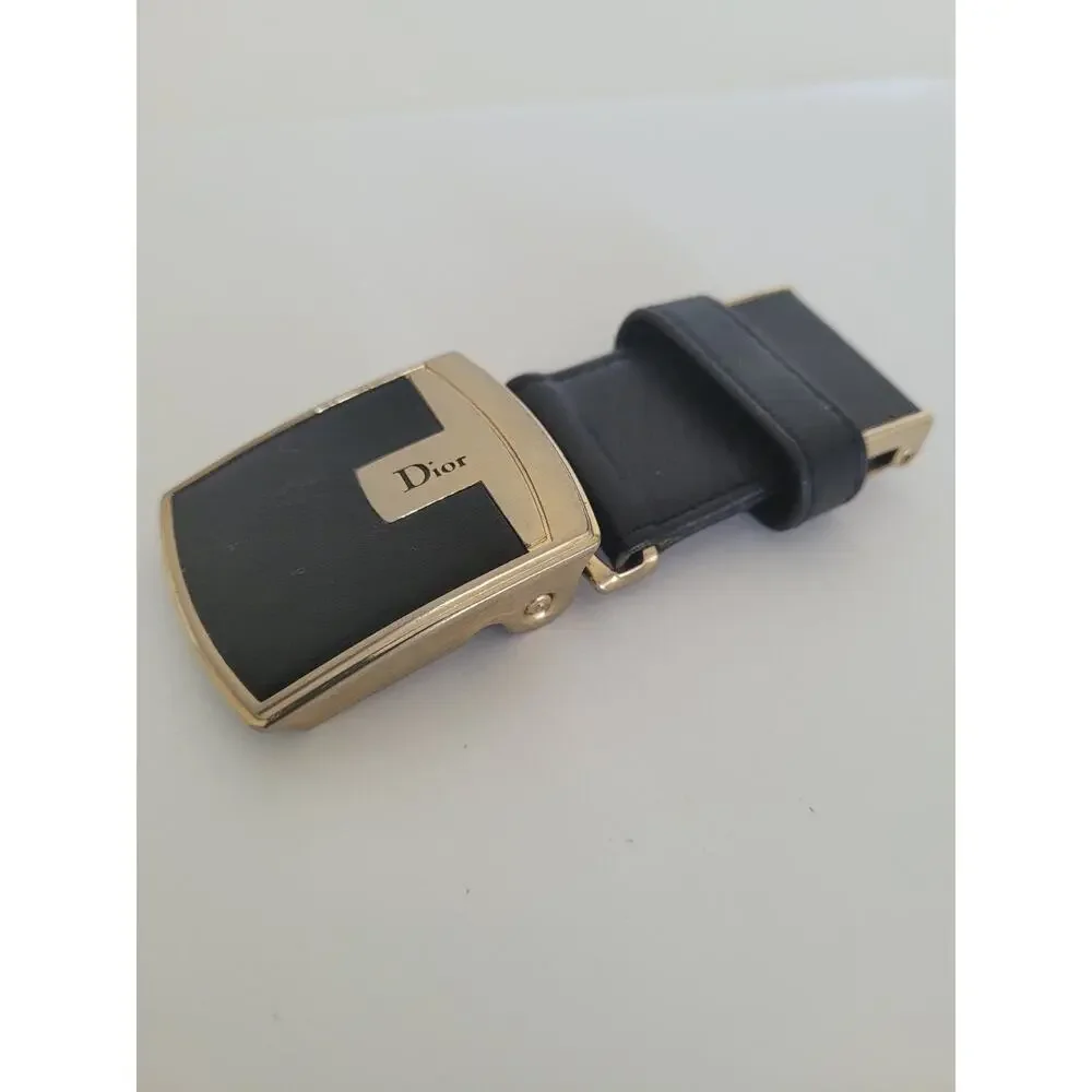 Christian Dior Silver Black Leather‎ Metal Belt Buckle Replacement Slim Vintage